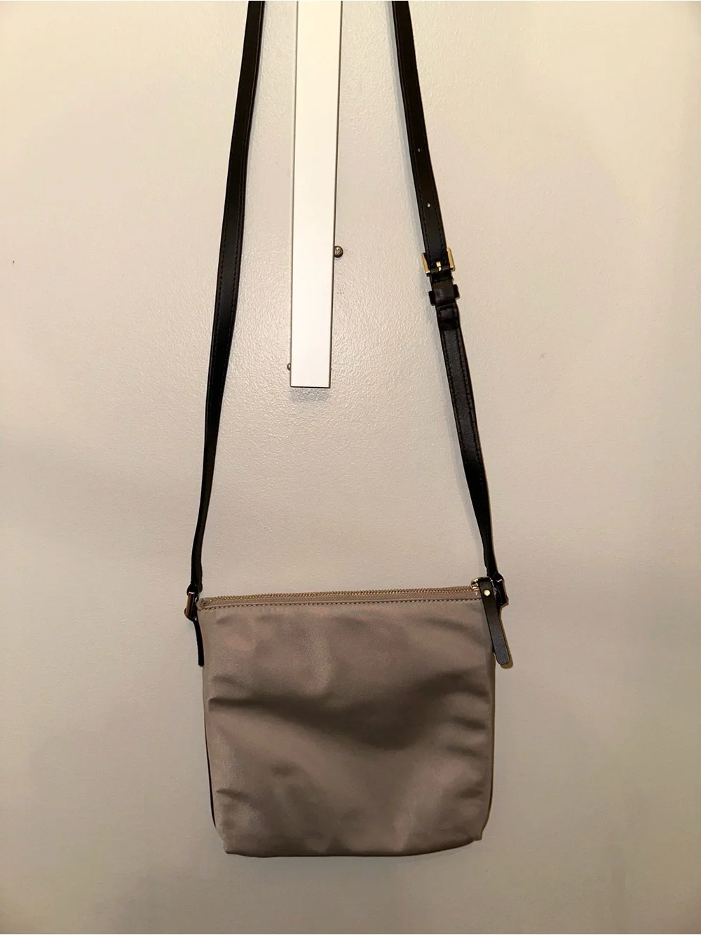 Kate Spade Pewter Gray Nylon Crossbody Bag Black Leather